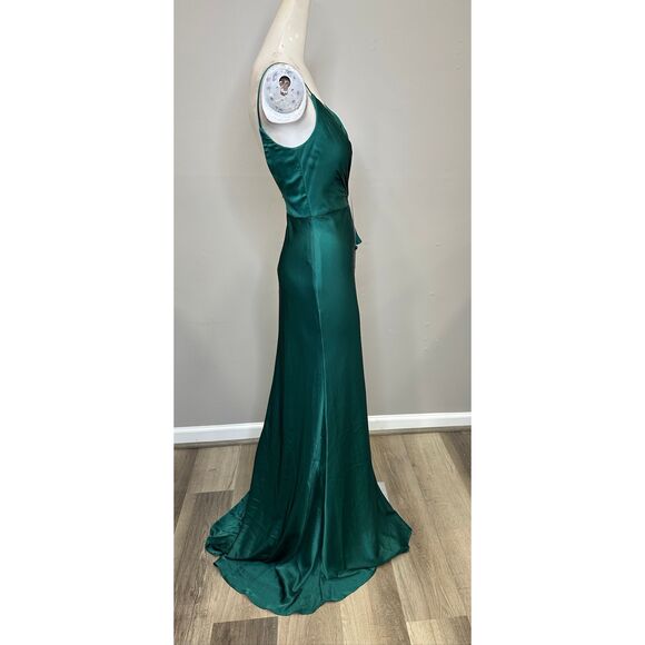 Mac Duggal Green Satin Ruffled Asymmetrical Gown US 4 $338 - Picture 7 of 8